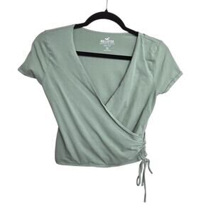 Hollister Womens Sage Green Baby Tee Ruched Crop Top Sage Green SZ M Y2K